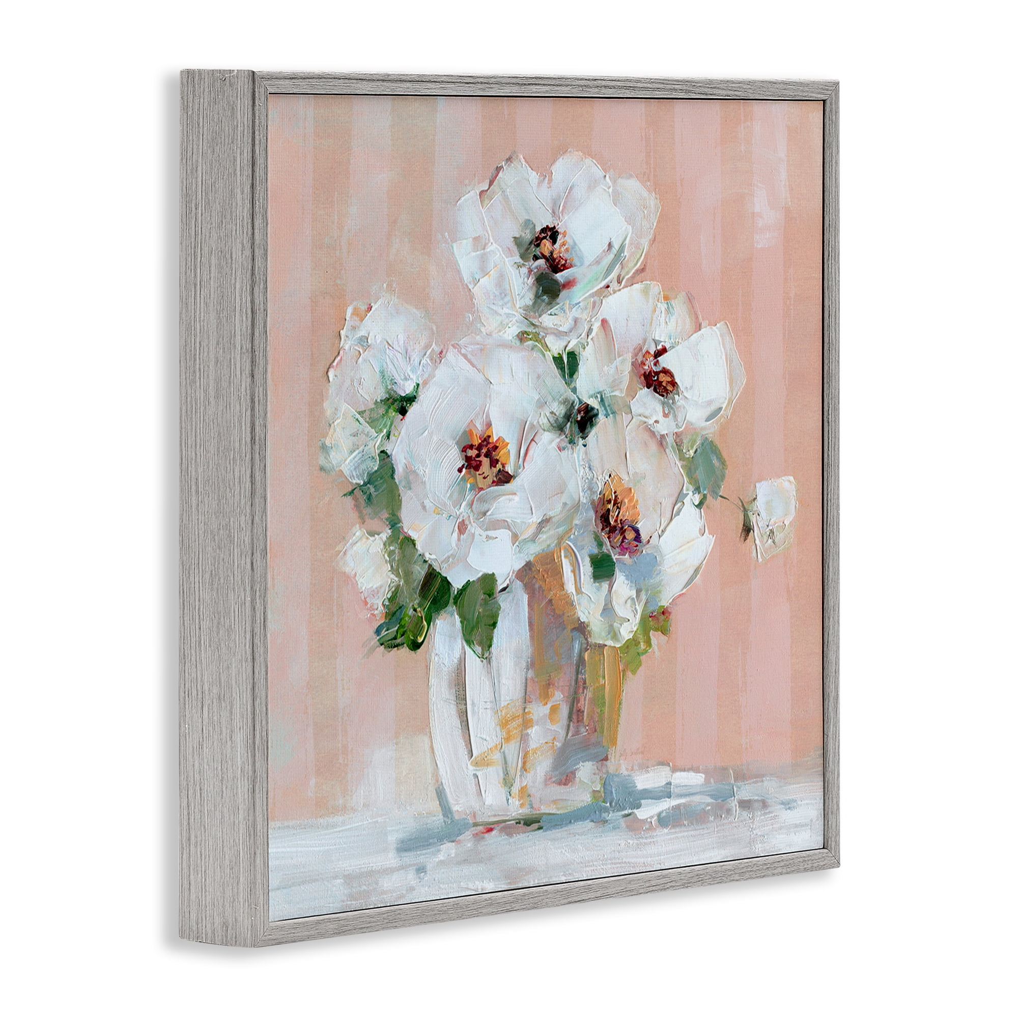 Stupell Industries White Poppies on Pink Botanical & Floral Painting Gray Framed Art Print Wall Art, 12 x 12