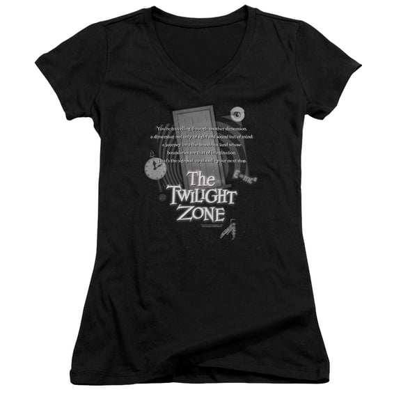 Twilight Zone Monologue Junior Women's V-Neck T-Shirt Black