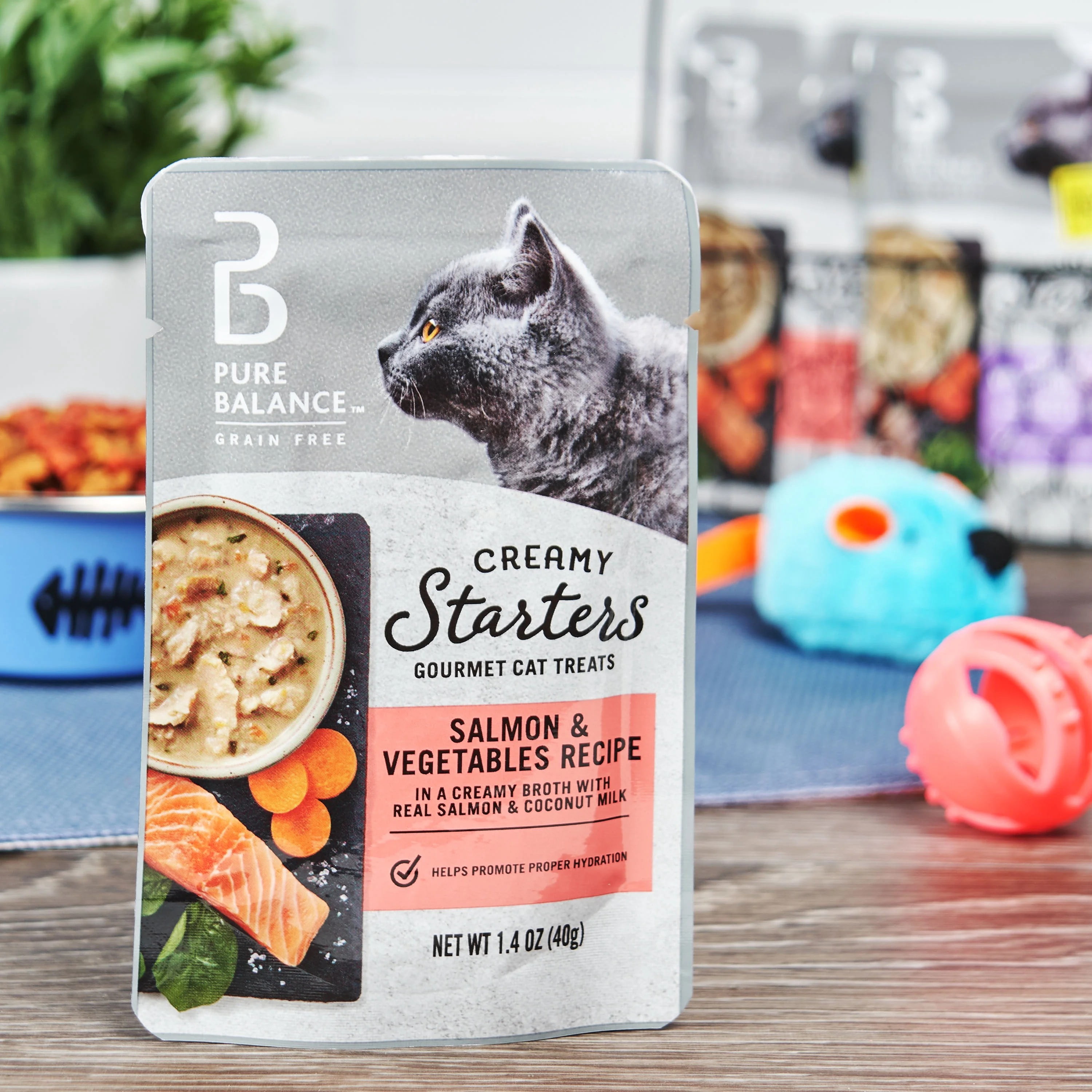 (4 pack) Pure Balance Gourmet Cat Treat Creamy Starters, Salmon & Vegetable Recipe, 1.4 oz