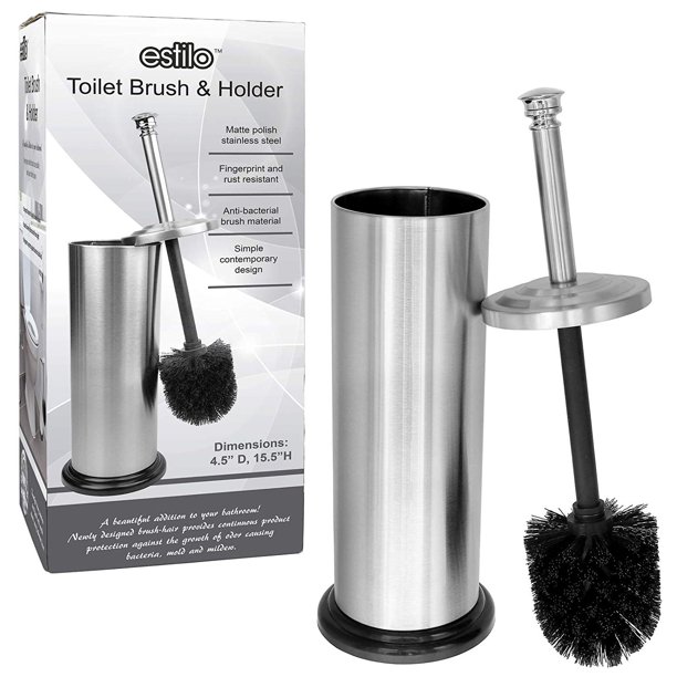 Estilo Stainless Steel Matte Finish Toilet Brush Holder With Black
