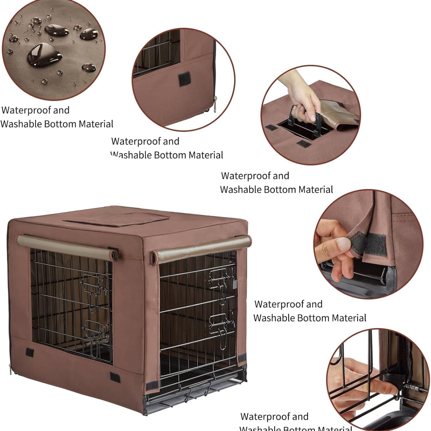 Dog Crates for Small Size Dogs Indoor Double Door Dog Kennels & Houses for Puppy and Cats, Collapsible Metal Contour Dog Cages (Brown, 24.0" L x 18.0" W x 20.0" H)
