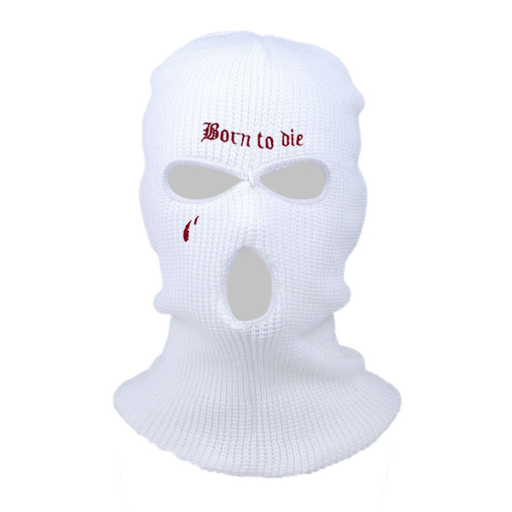 Men Women Knitted Windproof Cycling 3 Hole Balaclavas Full Face Cover Ski Mask Neck Warmer WHITE