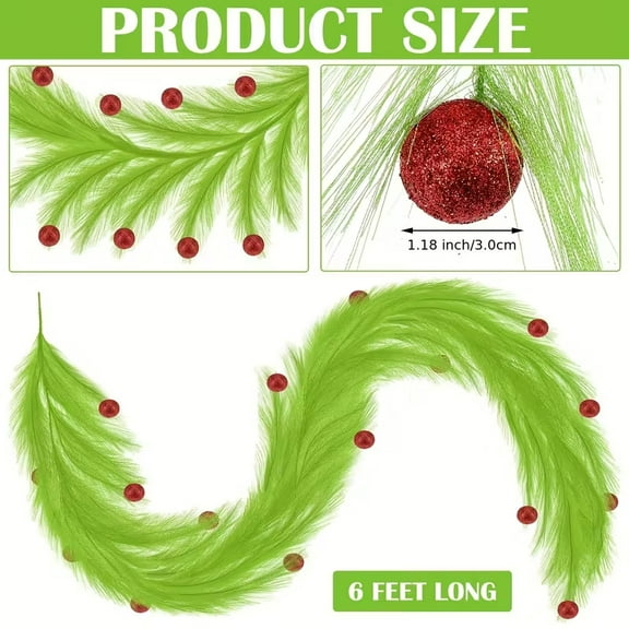 Lime Green Pampas Grass Red Ball Artificial Wreath - Rustic Christmas Tree Decoration,Durable Plastic Home Decor, Suitable for Home, Farmhouse, Holiday Party - Natural Style Holiday Wreath, Christmas