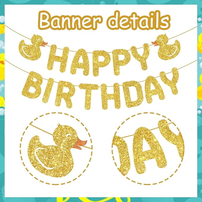Duck Theme Birthday Party Decorations Duck Blue Yellow Balloons Arch Garland Kit Ducky Happpy Birthday Banner Cake Cupcake Toppers for Boys Girls 1st 2nd 3rd Birthday Party Decor Supplies