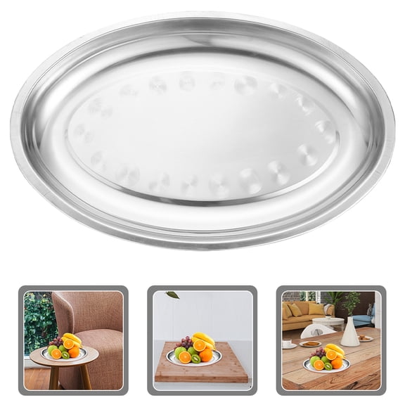 UPOUART Silver Stainless Steel Oval Dinner Plate Smooth Surface for Home Restaurant Use