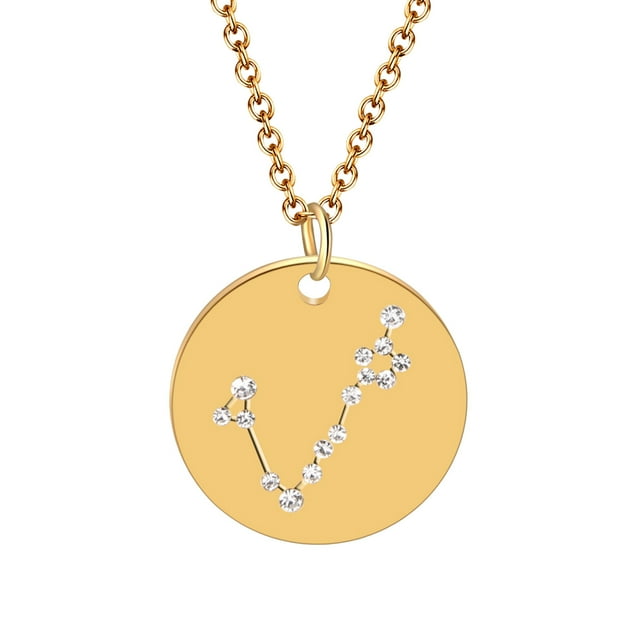 WREESH 12 Constellations Fashion Diamond-Studded Titanium Steel Necklace Jewelry