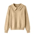 thumbnail image 6 of Sillenn Womens Trendy Long Sleeve Peter Pan Collar Sweater Lightweight Casual Knit Basic Pullover Sweaters Oversized Cute Pullover Sweatshirts Soft Stretchy Shirts Cozy Fall Winter Clothes Khaki Xxl, 6 of 6