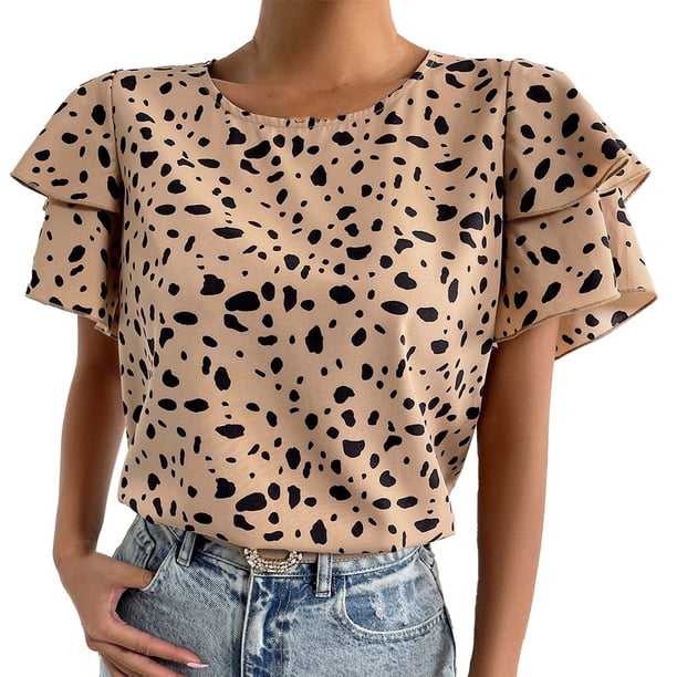 Moda Mujer Cuello Redondo Impreso Manga Corta Impresión Blusa Camiseta Verano Tops Pompotops hkajfhjk461795