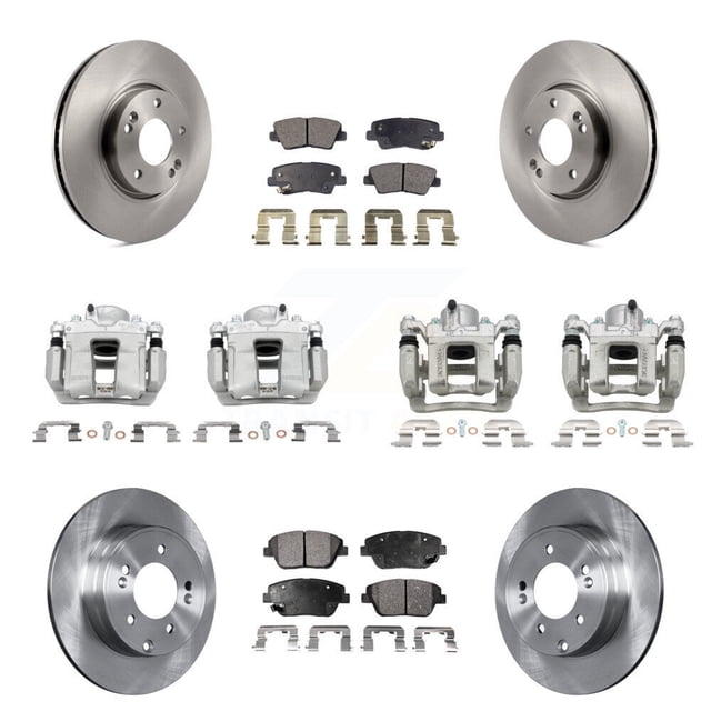 Transit Auto Front Rear Disc Brake Caliper Rotors and Semi-Metallic Pads Kit (10Pc) for Car Hyundai Sonata Kia Optima KC8-101284P