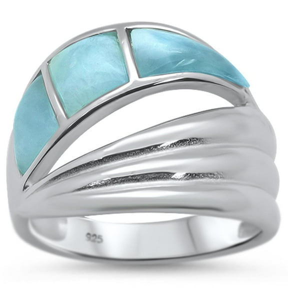Natural Larimar Curvy Band Ring Sterling Silver Size 8