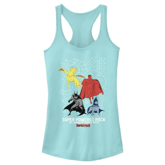 Junior's DC League of Super-Pets Chromatic Super Power Pack Racerback Tank Top Cancun X Large