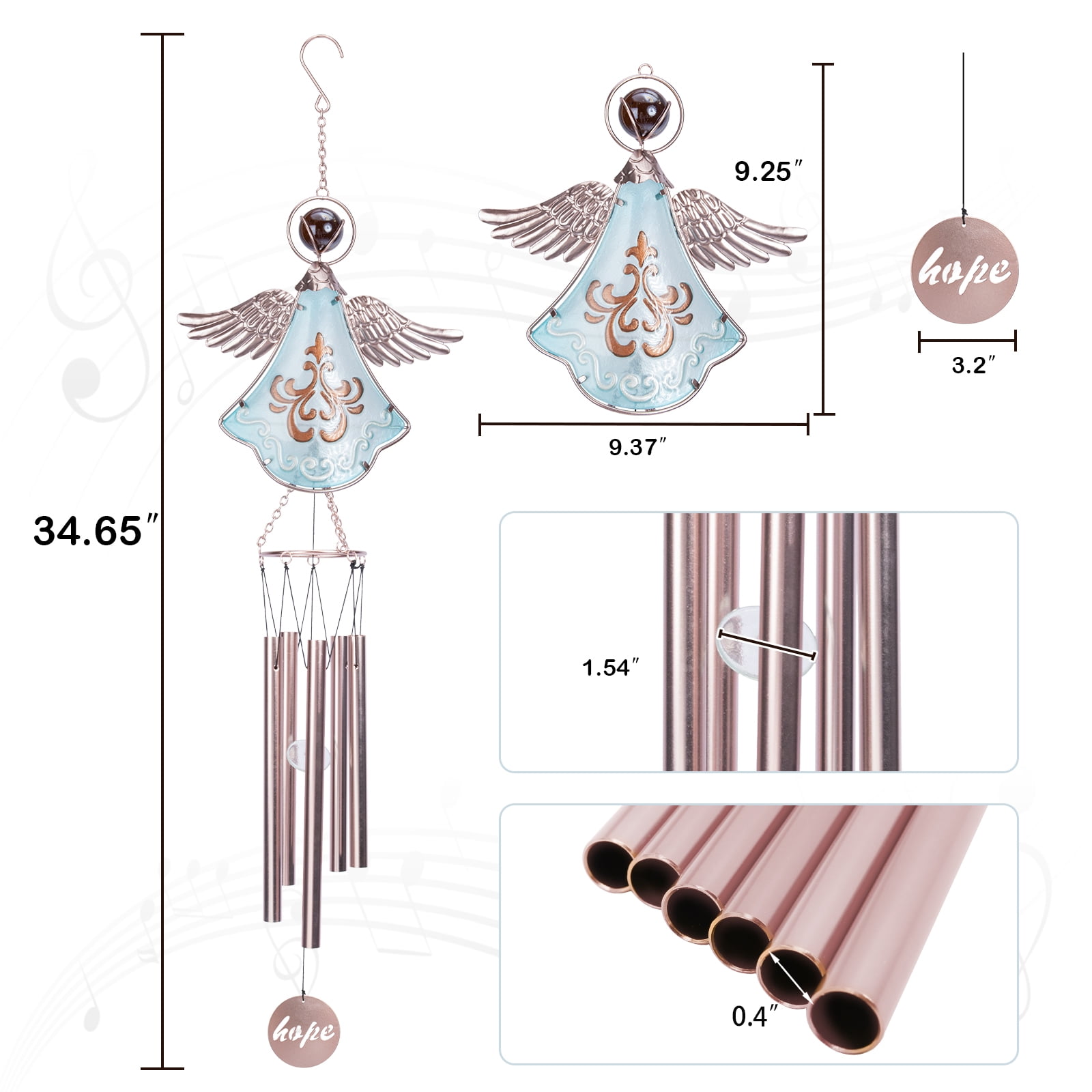 Memorial Wind Chimes Outdoor with 5 Tuned Tubes, Angel Wind Chimes for Garden Patio Balcony and Home Decor