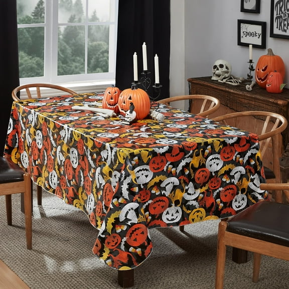 Newbridge Halloween Goose Bumps 52 x 52 inch Square Vinyl Flannel Backed Dining Tablecloth