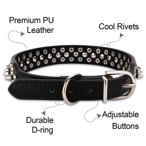 XiaoEn Dog Collar with Leash,Durable Rivet PU Leather Dog Collars for Pit Bull, Spiked Studded for Small Medium Large Dog