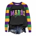 thumbnail image 2 of Sexlip Womens Long Sleeve Sweatshirt Mardi Gras Letter Print Design Contrast Sleeve Soft Fabric Comfortable Silhouette for Casual Occasions Black M, 2 of 4