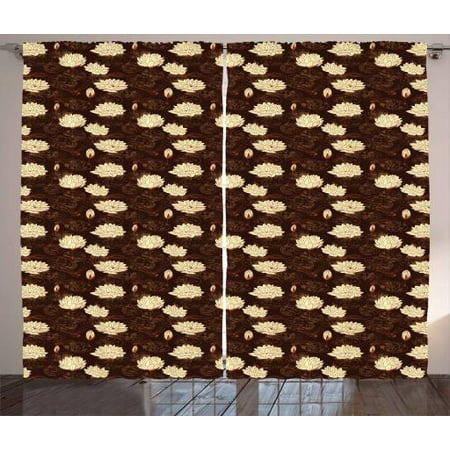 Japanese Curtains 2 Panels Set Water Lilies With Spring Season Dragonflies Pattern Sketch Style Flora Window Drapes For Living Room Bedroom 108w X