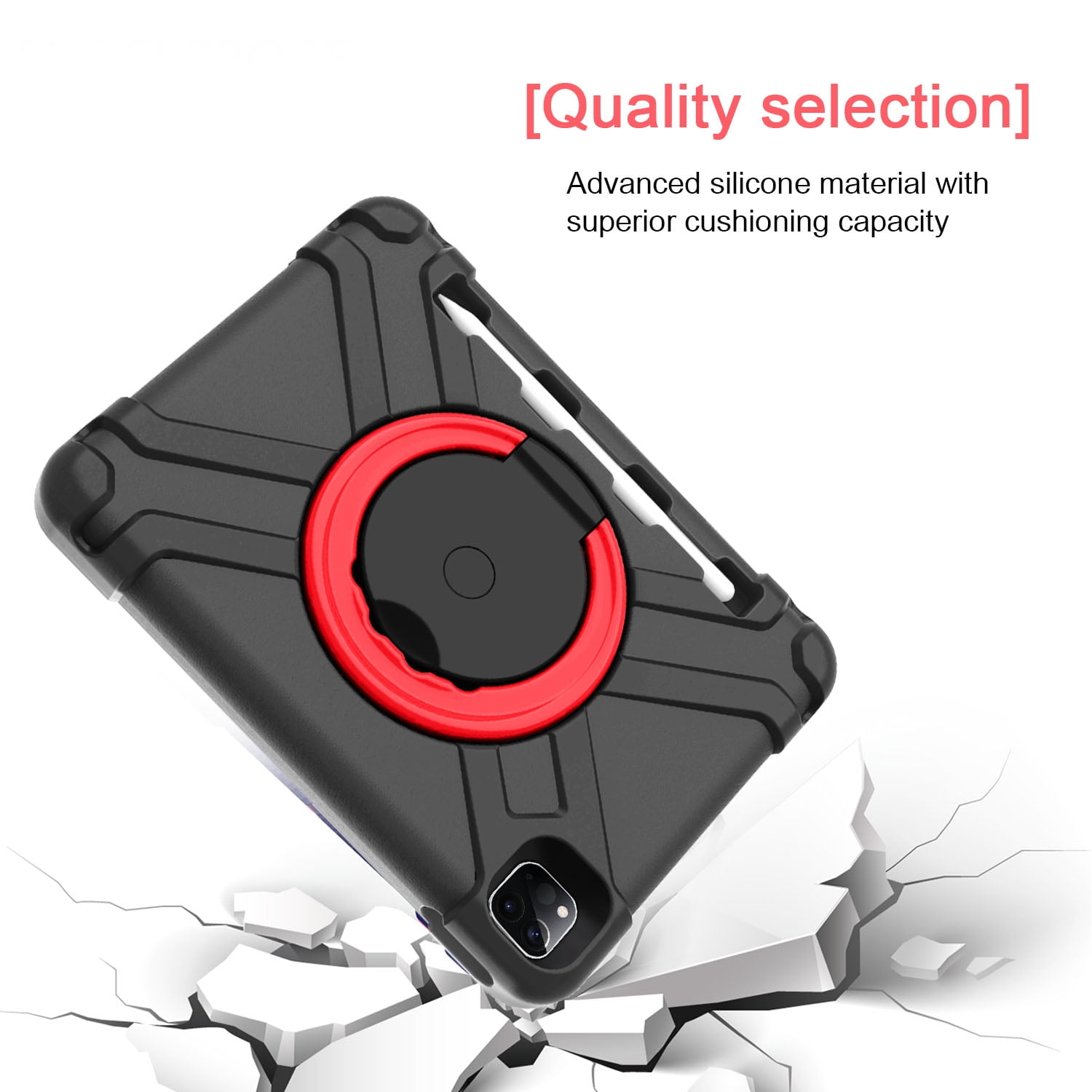 iPad Pro 11 2020 Case with Pencil Holder, Allytech Kids Friendly Case 360 Rotating Kickstand Heavy Duty Protective Shockproof Case Cover for Apple iPad Pro 11 2nd Generation 2020, Black/Red