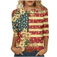 thumbnail image 2 of Cavosen Red White and Blue Clothes for Women Petite Independence Day 3/4 Sleeve Round Neck T Shirts USA Star Striped Graphic Tops Lady XL 4th of July Casual T Shirts Red White and Blue Tunic Tees, 2 of 5