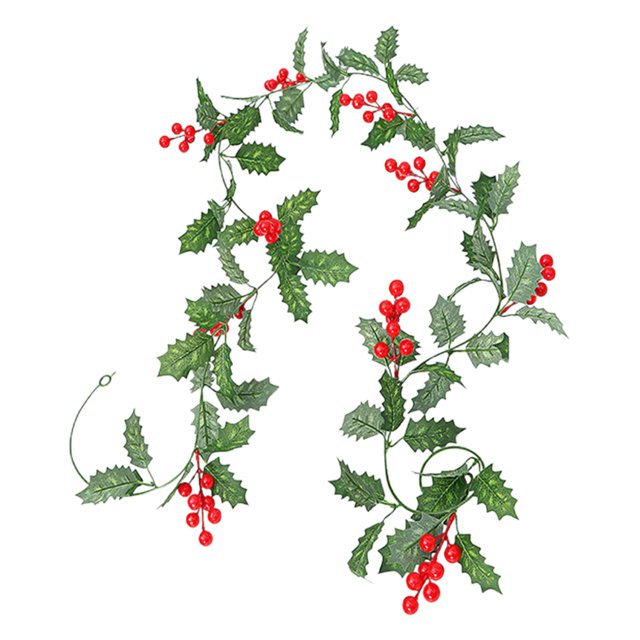 Liquidation! Guirlande de Noël aux Baies Rouges avec Feuilles Vertes Guirlande de Houx Artificielle Filaire Décorations de Noël pour Cheminée Intérieure Extérieure Manteau Escaliers Table Décoration de Vacances d'Hiver Nouvel An