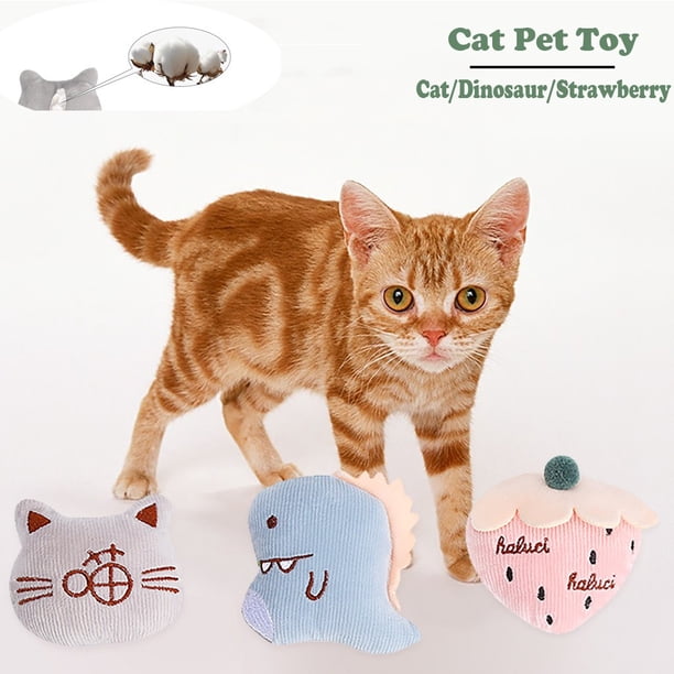 Xihbxyly Juego de Juguetes para Mascotas, Diseño de Dinosaurio de Peluche con Fresa, Cuerda Suave para Masticar con Hierba Gatera, Divertido Alivio para La Dentición, Juego Interactivo, Juegos para I