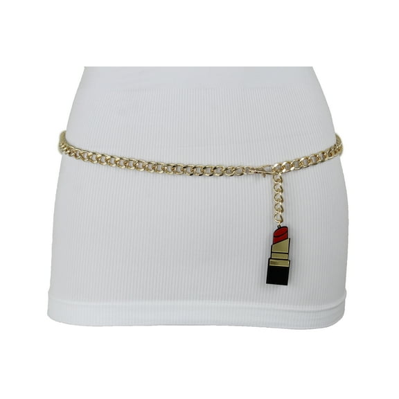 Women Gold Metal Chain Skinny Belt High Waist Hip Red Lipstick Charm Plus XL XXL