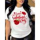 thumbnail image 1 of Camiseta con estampado floral "Feliz Día de San Valentín" - Cuello redondo informal, manga corta para mujer, algodón transpirable, lavable a máquina, 1 of 7