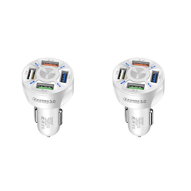 Sidaley de coche 4 puertos portátil teléfono móvil portátil carga rápida apagado automático luz adaptador de pantalla blanco Blanco 2piezas