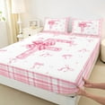 thumbnail image 3 of Feelyou Girly Monogrammed F Bed Sheets, Cartoon Pink Bownknot Ribbon King Sheets, Princess Buffalo Plaid Sheet Set, Luxury Bedroom Decor, 4pcs, 3 of 7