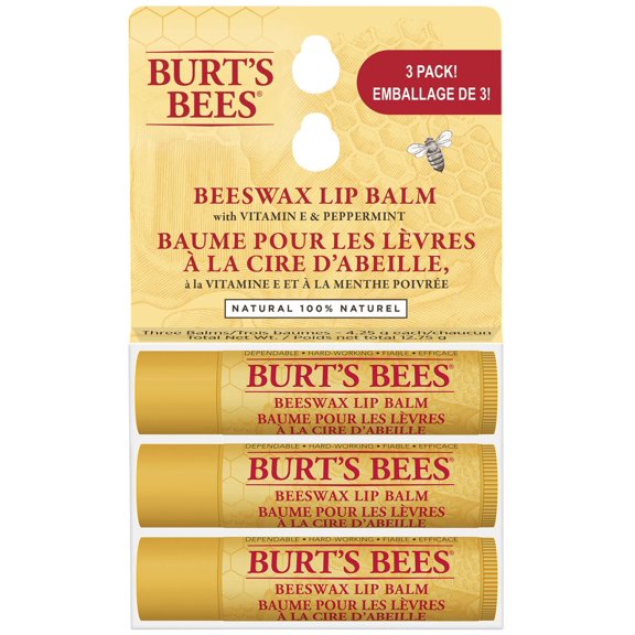 Burt‚Äôs Bees 100% Natural Origin Moisturizing Lip Balm, Original Beeswax with Vitamin E and Peppermint Oil 3 pack