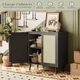 thumbnail image 5 of Buffet Cabinet with Storage, Storage Cabinet with PE Rattan Decor Doors, Accent Sideboard Buffet with Solid Wood Feet, for Hallway, Entry, Living Room, All Black, 5 of 7
