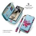 thumbnail image 5 of Multifunctional Wallet Case For Samsung Galaxy S22 Plus with RFID Blocking Card Slots,Detachable Purse Soft PU Leather Magnetic Snap Hand Strap Zipper Pocket Cute Flower Case with Carabiners,Skyblue, 5 of 13