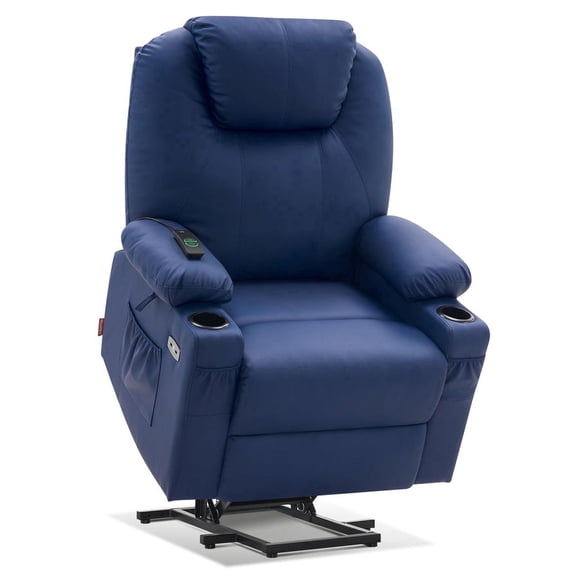 MCombo Large Power Lift Recliner Chair with Massage and Heat for Elderly Big and Tall People, 3 Positions, 2 Side Pockets, and Cup Holders, USB Ports, Faux Leather 7516 Blue