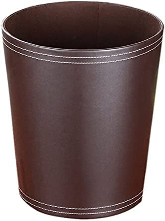 Waste Bin iTECHOR European American Style Classic Household Home Office Round PU Leather Trash Can Waste Bin Wastebasket Waste-paper Basket Ashcan Ashbin Garbage Can Trash Can without Lid 