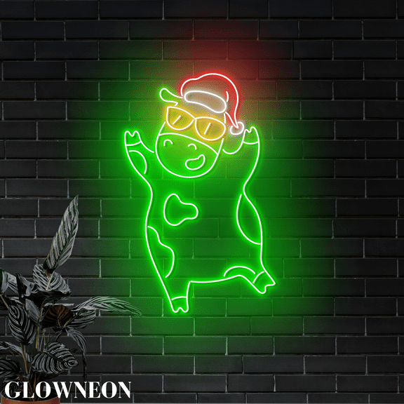Glowneon Cow Christmas Wall Led Lights, Christmas Cow Farm Wall Decor