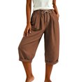 thumbnail image 5 of SBYOJLPB Women's Capris Pants Solid Color Casual Capris Trousers with Pockets and Drawstring, 5 of 7