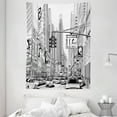 thumbnail image 1 of NYC Tapestry, Street of New York Urban Scenery Monochrome Sketch Cars People Buildings, Wall Hanging for Bedroom Living Room Dorm Decor, 60W X 80L Inches, Charcoal Grey and White, by Ambesonne, 1 of 2
