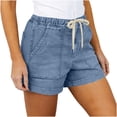thumbnail image 6 of ZHYou No Boundarie Women's Jean Shorts Drawstring High Elastic Waist Loose Fit Stretchy Casual Summer Denim Shorts with Pockets Light Blue Size S, 6 of 7