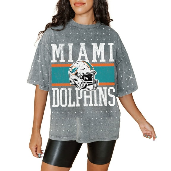 Women's Gameday Couture Gray Miami Dolphins Oversized Mini Rhinestone Classic T-Shirt
