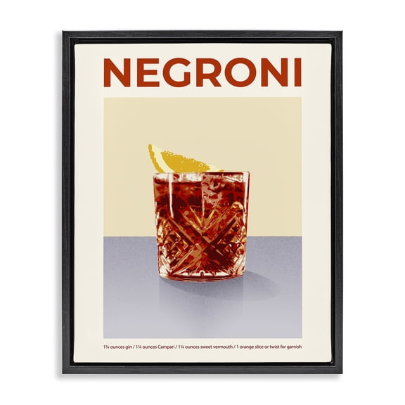 Stupell Industries Negroni Classic Cocktail Food & Beverage Painting Black Floater Framed Canvas Art Print Wall Art, 17 x 21