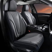 FLORICH Car Seat Covers, 2 Seats Waterproof Faux Leather Seat Cushions, Auto Protectors Universal Fit Most Cars, Black&Gray
