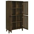 thumbnail image 2 of 69 Inch Tall Accent Cabinet- Vertical Slatted Design- Brown and Black, 2 of 5