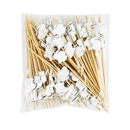 100PCS Disposable Salad Sticks Party Supplies Painted Eggshell Cake Toppers Cartoon Bunny Chicken Easter Fruit Forks Food Bamboo Toothpick 4