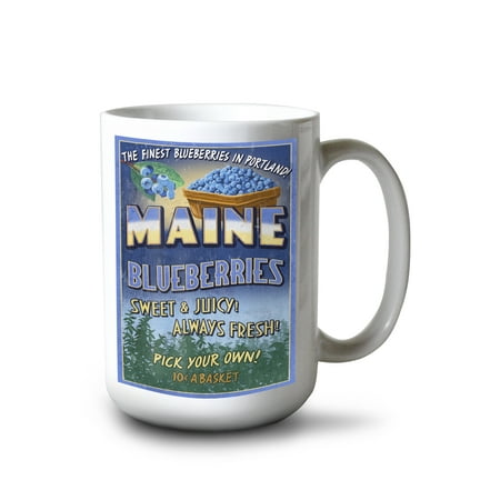 

Lantern Press 15 fl oz Ceramic Mug Portland Maine Moose at Dawn Woodblock Dishwasher & Microwave Safe
