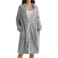 thumbnail image 2 of Flannel Zip-Up Robes For Women, Polka Dot Long Sleeve Housecoat, Ladies Winter Warm Fleece Mid Bathrobe S-XL, 2 of 7