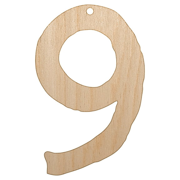 Number 9 Nine Cute Typewriter Font Wood Holiday Christmas Tree Ornament Unfinished DIY Pre-Drilled Craft