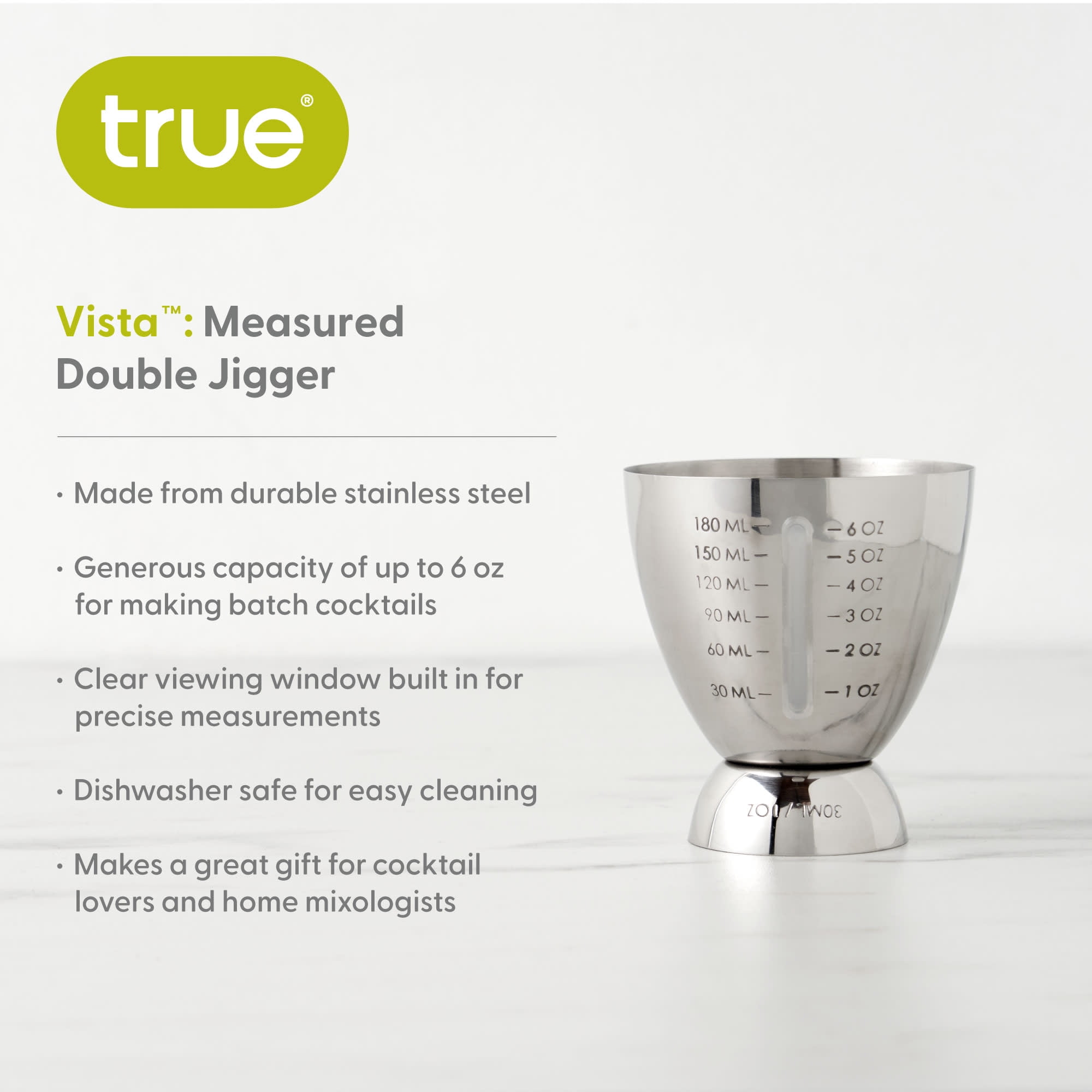 Get True Dual Double Jigger- Stainless Steel Bar Cocktail Measuring Jigger,  Bartender Accessory, Alcohol Measuring Tool, Holds 0.75 oz & 1 oz, Set of  1, Silver Delivered