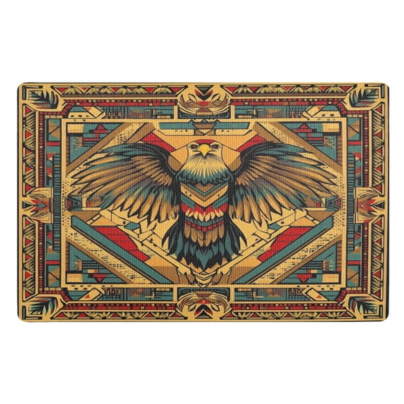Yayeee Doormat for Inside 20"x32" Absorbent Low-Profile Washable Non-Slip Rubber Backed Entryway Rug, Retro Abstract Eagle