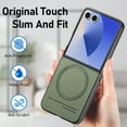 thumbnail image 2 of for Samsung Galaxy Z Flip 7 FE / Z Flip 6 Case, PU Leather + PC Frame + Fabric, Ultra Slim Lightweight Protective Phone Cover, MagSafe Compatible, Supports Magnetic Car Mount, Drop Protective, Green, 2 of 9