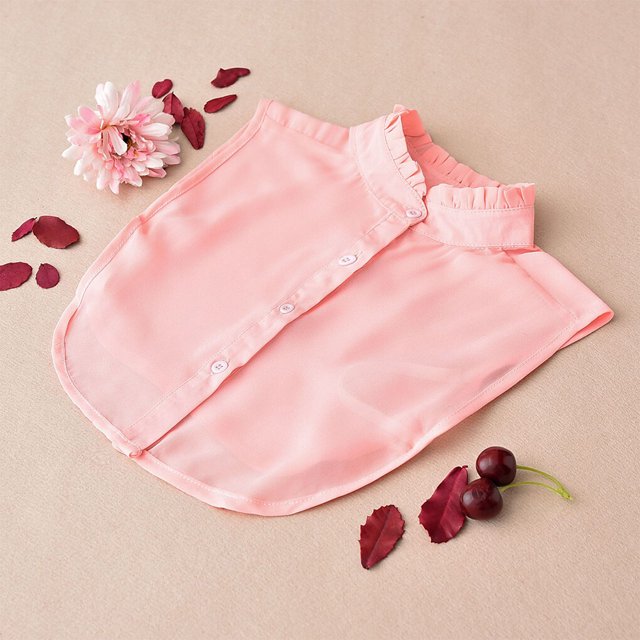 pitrice Women Simple Design Solid Color False Collar Girls Formal Fake Half Shirt Decorative Detachable Lapel Accessory Pink Round