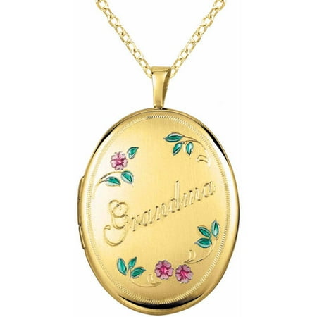 Yellow Gold-Plated Sterling Silver Oval-Shaped with Flowers Grandma Locket